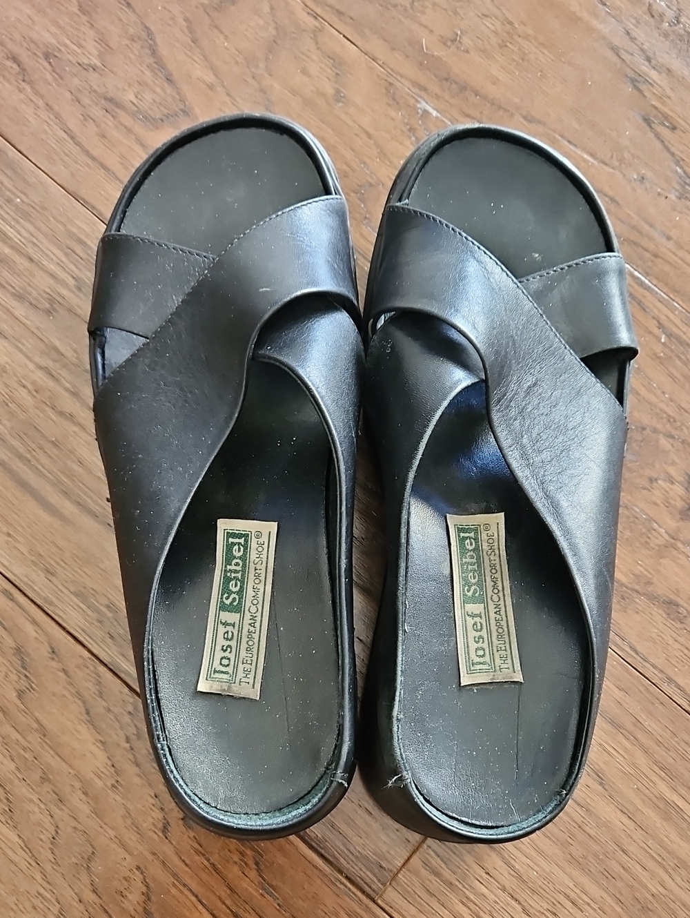 Josef Seibel Black Crisscross Slide Sandals